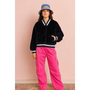 House Of Fluff Classic Teddy Bomber Black White Fuzzy Jacket Small Medium